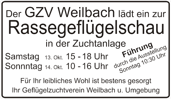 Der GZV lädt ein zur Lokalschau in der Zuchtanlage