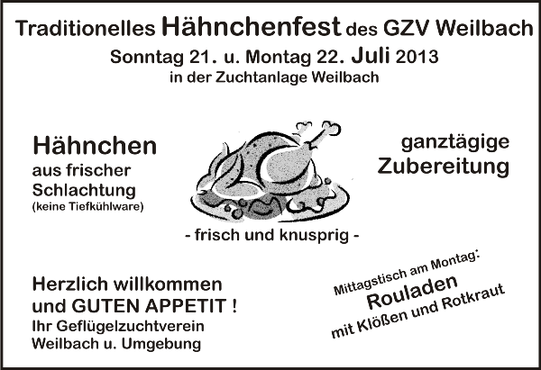 Der GZV lädt ein zum traditionellen Hähnchenfest am 21. und 22. Juli