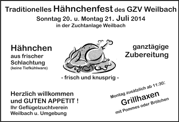 Der GZV lädt ein zum traditionellen Hähnchenfest am 20. und 21. Juli