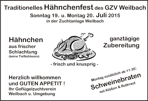 Der GZV lädt ein zum traditionellen Hähnchenfest am 19. und 20. Juli