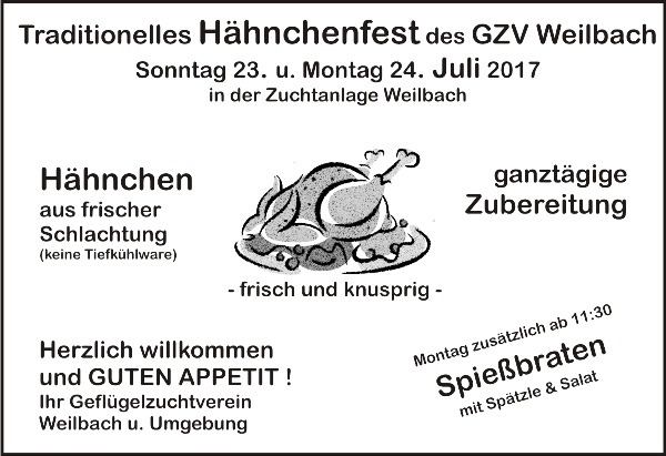 Der GZV lädt ein zum traditionellen Hähnchenfest am 23. und 24. Juli