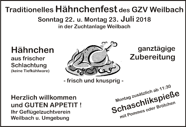 Der GZV lädt ein zum traditionellen Hähnchenfest am 22. und 23. Juli
